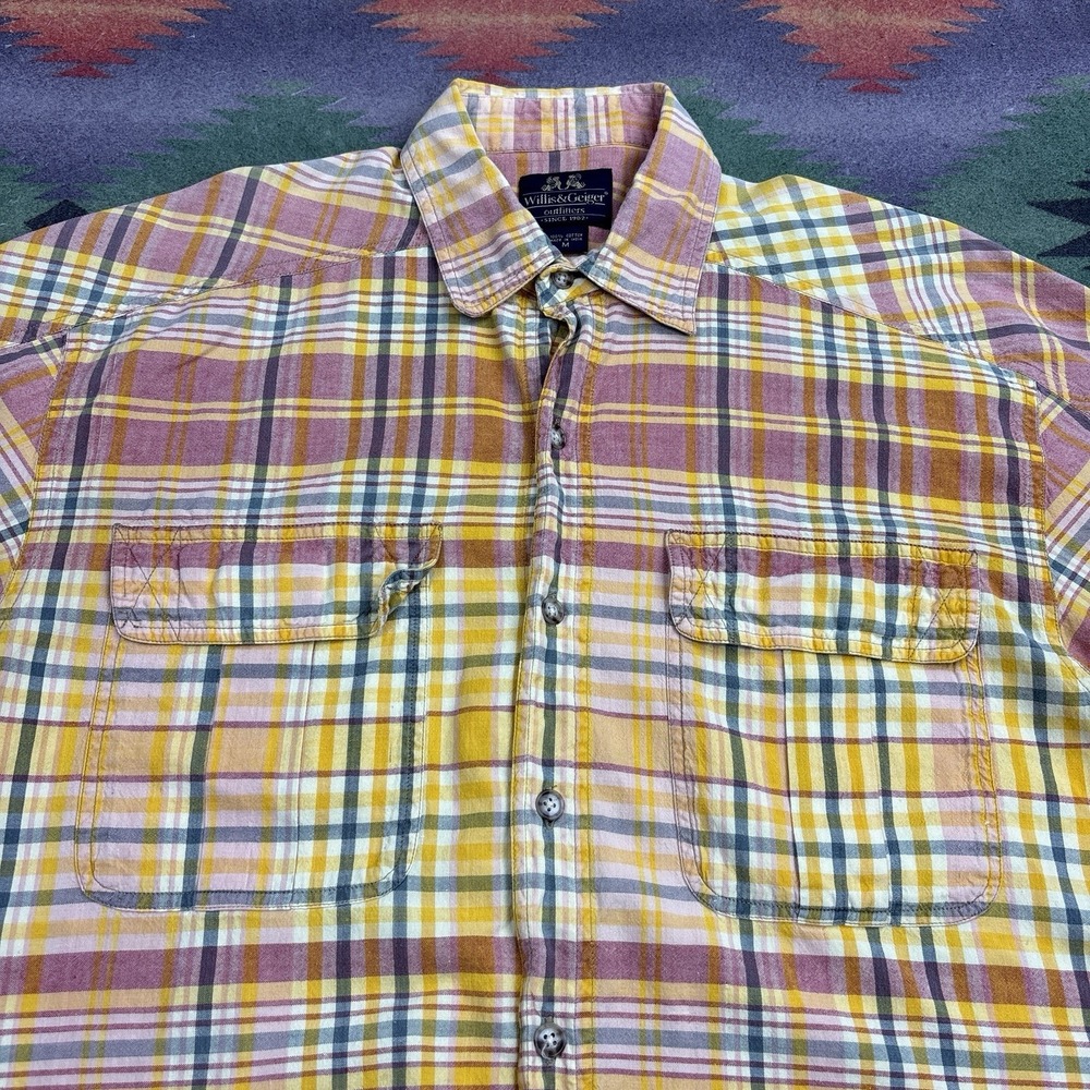 Willis & Geiger Shirt Mens Medium Pink Plaid Cotton Short Sleeve Safari Outdoors - Picture 6 of 10